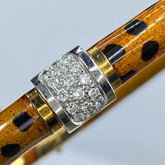SOHO 0.32ct Diamond & Leopard Enamel bangle-18K yellow gold Italy 17.5g JR7645 - Picture 6 of 8